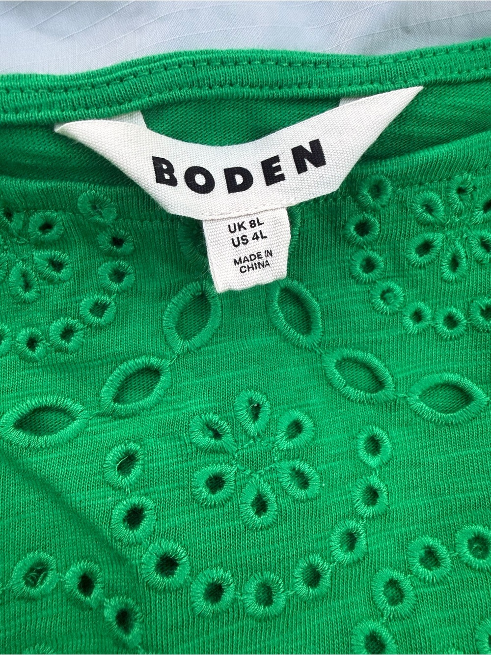 Boden NEW Green Florrie Broderie Jersey Dress 4L Eyelet Pockets NWOT Womens Bold - Picture 5 of 11